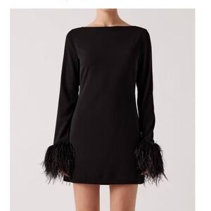 Sophie Rue Black Mini Dress with Feather Cuffs